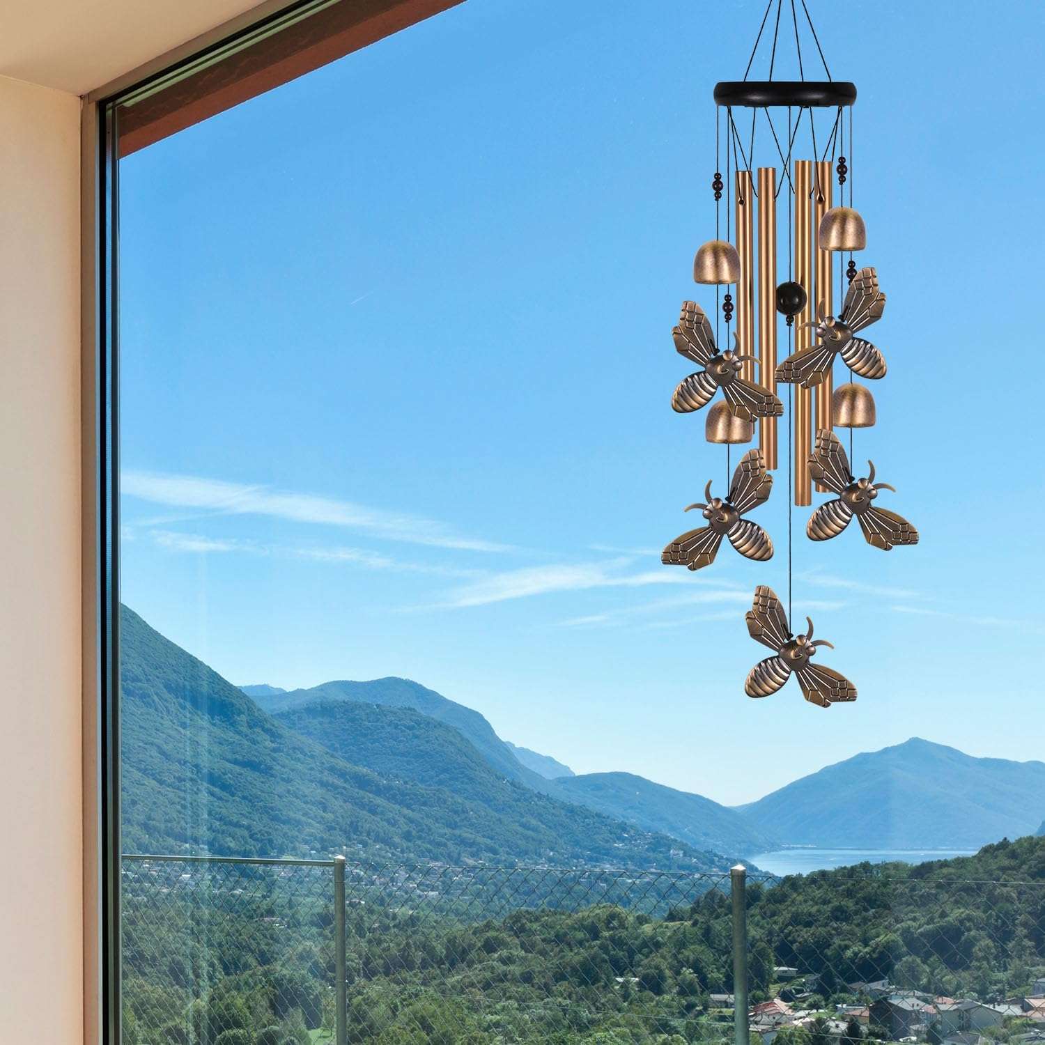 Bronze Bee Wind Chime, Gifts for Mom, Home, Garden, Balconies, Room, Patio, Indoor, Outdoor Bee Decoration, Bee Chimes, with 4 Aluminum Tubes 5 Bees Wind Chimes, Bee Wind Catcher, Bee Wind Bells Decor - Image 8