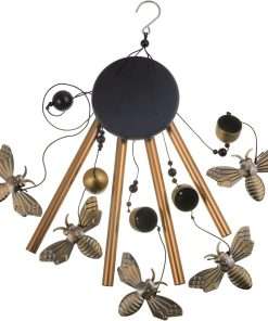Bronze Bee Wind Chime, Gifts for Mom, Home, Garden, Balconies, Room, Patio, Indoor, Outdoor Bee Decoration, Bee Chimes, with 4 Aluminum Tubes 5 Bees Wind Chimes, Bee Wind Catcher, Bee Wind Bells Decor - 3