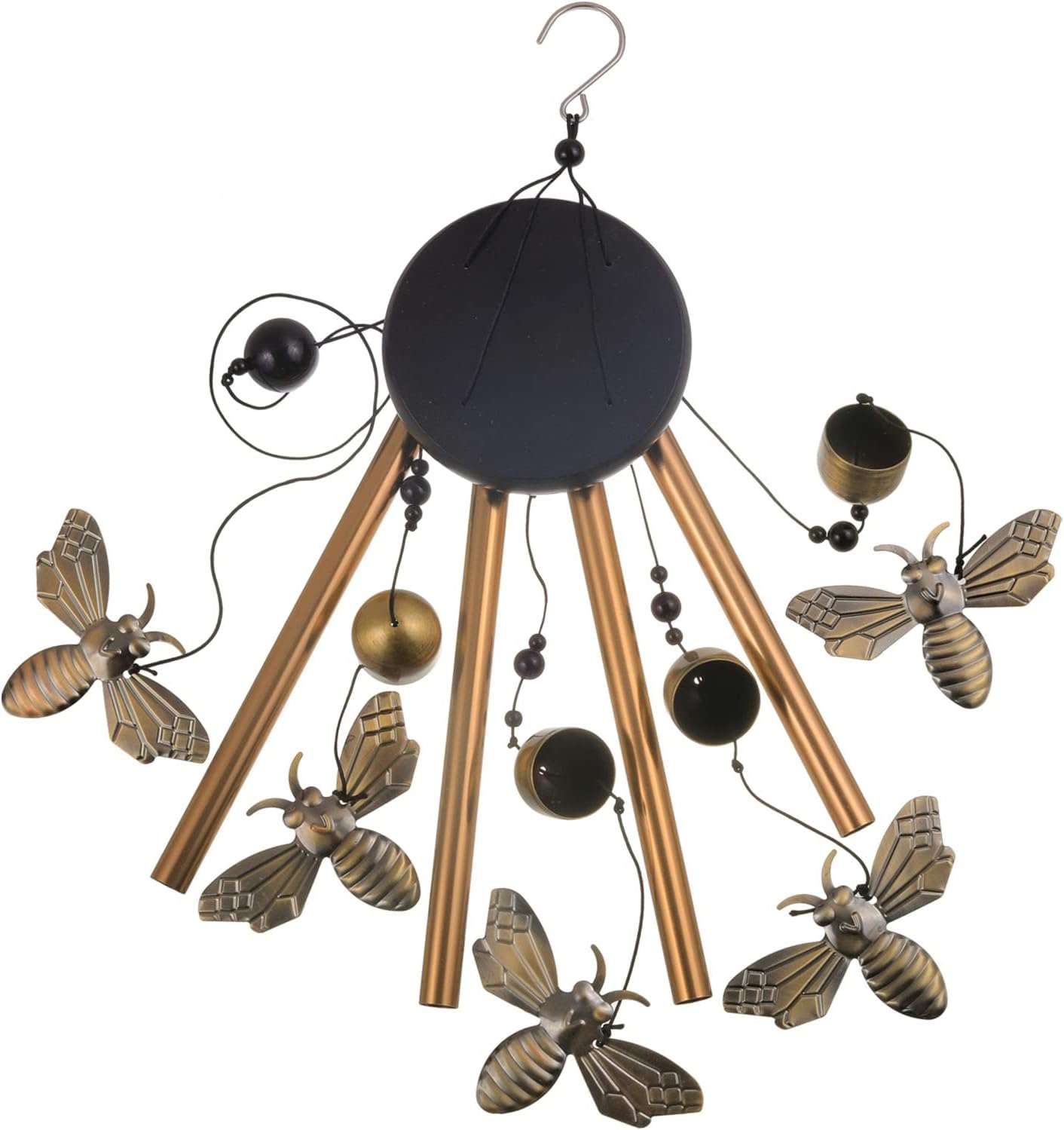Bronze Bee Wind Chime, Gifts for Mom, Home, Garden, Balconies, Room, Patio, Indoor, Outdoor Bee Decoration, Bee Chimes, with 4 Aluminum Tubes 5 Bees Wind Chimes, Bee Wind Catcher, Bee Wind Bells Decor - 3