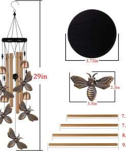 Bronze Bee Wind Chime, Gifts for Mom, Home, Garden, Balconies, Room, Patio, Indoor, Outdoor Bee Decoration, Bee Chimes, with 4 Aluminum Tubes 5 Bees Wind Chimes, Bee Wind Catcher, Bee Wind Bells Decor - 4