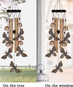 Bronze Bee Wind Chime, Gifts for Mom, Home, Garden, Balconies, Room, Patio, Indoor, Outdoor Bee Decoration, Bee Chimes, with 4 Aluminum Tubes 5 Bees Wind Chimes, Bee Wind Catcher, Bee Wind Bells Decor - 5