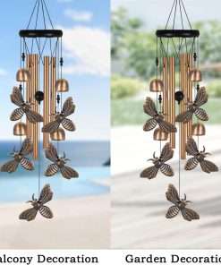 Bronze Bee Wind Chime, Gifts for Mom, Home, Garden, Balconies, Room, Patio, Indoor, Outdoor Bee Decoration, Bee Chimes, with 4 Aluminum Tubes 5 Bees Wind Chimes, Bee Wind Catcher, Bee Wind Bells Decor - 6