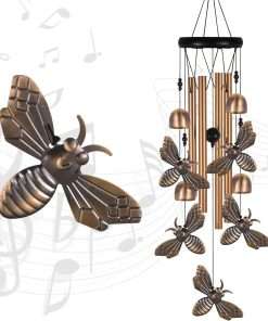 Bronze Bee Wind Chime, Gifts for Mom, Home, Garden, Balconies, Room, Patio, Indoor, Outdoor Bee Decoration, Bee Chimes, with 4 Aluminum Tubes 5 Bees Wind Chimes, Bee Wind Catcher, Bee Wind Bells Decor - 9