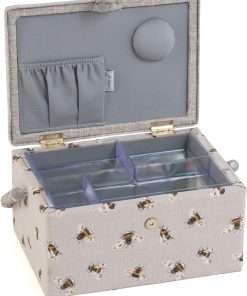 Hobby Gift Exclusive Medium Sewing Craft Hobby Storage Box, Accessories Tray Pin Cushion Pocket PVC Handle Embroidered Lid 18.5 x 25.5 x 14.5cm, Embroidered Sewing Bee - 3