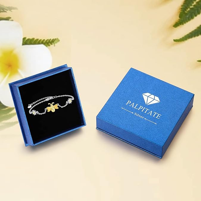 Palpitate Bee Bracelet Sterling Silver Bee Gifts Yellow Created Opal Bracelet Daisy Jewelry for Women Adjustable Chain - 7