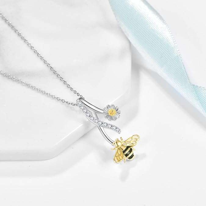 Palpitate Bee Necklace Bee Gifts Honey Bumble Necklace Bee Necklace for Women 925 Sterling Silver Bee Jewelry Gifts for Mother Grandma Mother's Day Gifts for Mom - 2