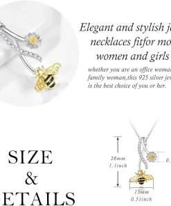 Palpitate Bee Necklace Bee Gifts Honey Bumble Necklace Bee Necklace for Women 925 Sterling Silver Bee Jewelry Gifts for Mother Grandma Mother's Day Gifts for Mom - 3