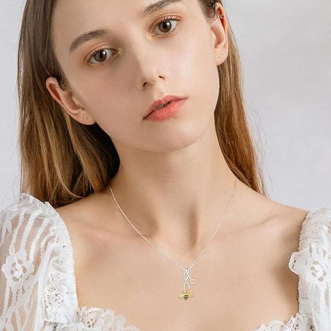 Palpitate Bee Necklace Bee Gifts Honey Bumble Necklace Bee Necklace for Women 925 Sterling Silver Bee Jewelry Gifts for Mother Grandma Mother's Day Gifts for Mom - 4
