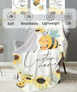 Personalized Baby Crib Bedding Set- 4 Piece Custom Gift Crib Bed Set with Name - Yellow Bee Design, Nursery Bedding Set for Baby Girls,Newborn Girls Crib Sets, Crib Bedding Shower Gifts - 2