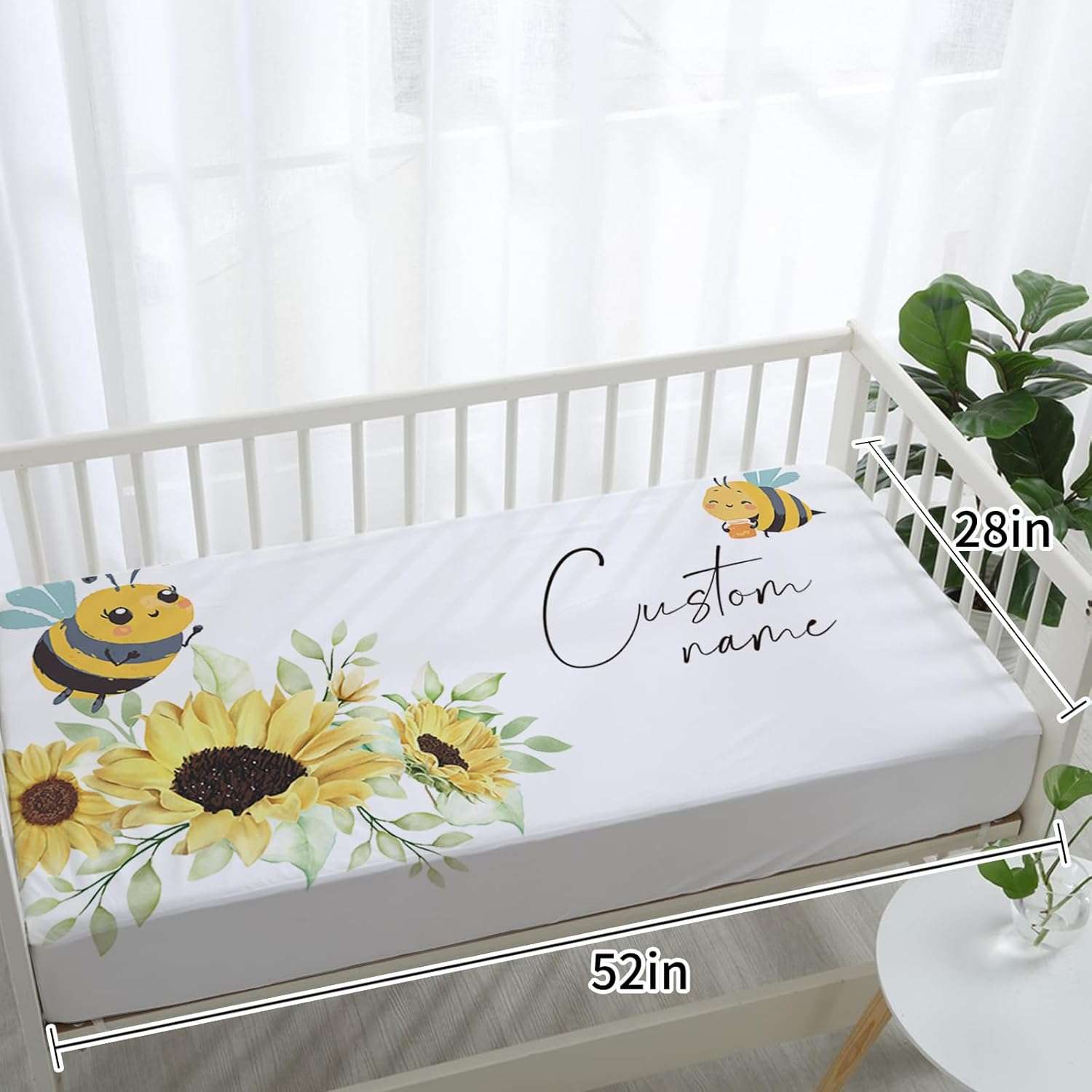Personalized Baby Crib Bedding Set- 4 Piece Custom Gift Crib Bed Set with Name - Yellow Bee Design, Nursery Bedding Set for Baby Girls,Newborn Girls Crib Sets, Crib Bedding Shower Gifts - 6