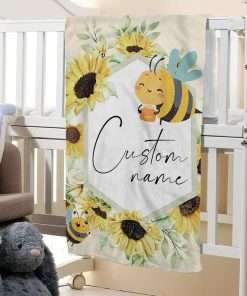 Personalized Baby Crib Bedding Set- 4 Piece Custom Gift Crib Bed Set with Name - Yellow Bee Design, Nursery Bedding Set for Baby Girls,Newborn Girls Crib Sets, Crib Bedding Shower Gifts - 7