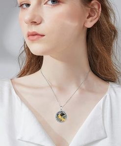 Tree of Life-Mandala-Triple Moon Goddess-Sunflower-Yoga Lotus-Bee Necklace 925 Sterling Silver Necklace for Women Girls - 5