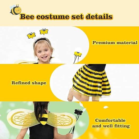 Fairycece Bee Costume Toddler Kids Girls Bumble Bee Halloween Accessories - 3