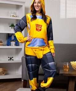 Fun Costumes Adult Transformers Bumblebee Union Suit, Hooded Jumpsuit with All-Over Printed Graphics, Officially Licensed - 2