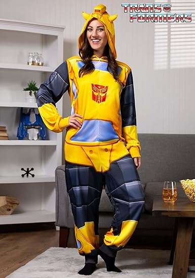 Fun Costumes Adult Transformers Bumblebee Union Suit, Hooded Jumpsuit with All-Over Printed Graphics, Officially Licensed - 2
