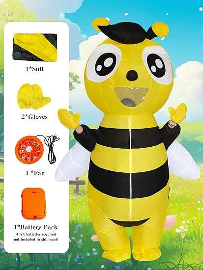 Inflatable Bumble Bee Costume Men Women Full Body Bee Blow Up Costumes Adult Funny Halloween Insects Outfit - 5