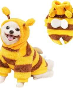 ANIAC Fleece Dog Hoodies with D-Ring Autumn Winter Puppy Clothes for Small Dog Bumblebee Cat Apparel Cold Weather Coat Funny Bee Costume for Christmas Halloween - 1