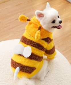 ANIAC Fleece Dog Hoodies with D-Ring Autumn Winter Puppy Clothes for Small Dog Bumblebee Cat Apparel Cold Weather Coat Funny Bee Costume for Christmas Halloween - 2