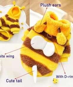 ANIAC Fleece Dog Hoodies with D-Ring Autumn Winter Puppy Clothes for Small Dog Bumblebee Cat Apparel Cold Weather Coat Funny Bee Costume for Christmas Halloween - 3