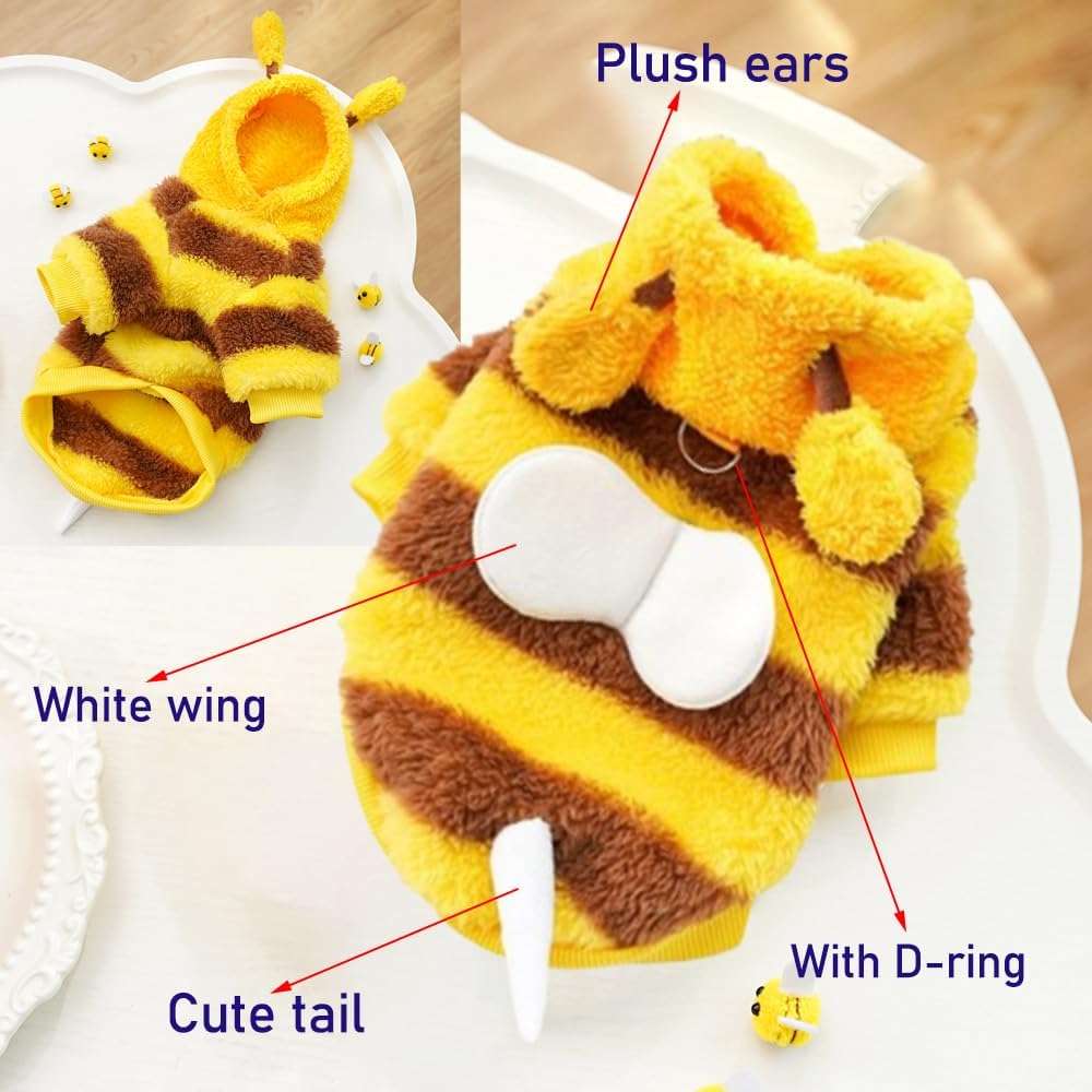 ANIAC Fleece Dog Hoodies with D-Ring Autumn Winter Puppy Clothes for Small Dog Bumblebee Cat Apparel Cold Weather Coat Funny Bee Costume for Christmas Halloween - 3