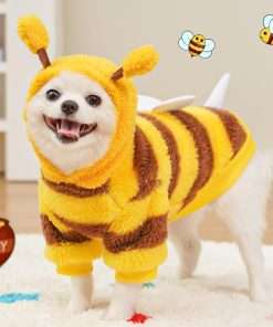 ANIAC Fleece Dog Hoodies with D-Ring Autumn Winter Puppy Clothes for Small Dog Bumblebee Cat Apparel Cold Weather Coat Funny Bee Costume for Christmas Halloween - 5
