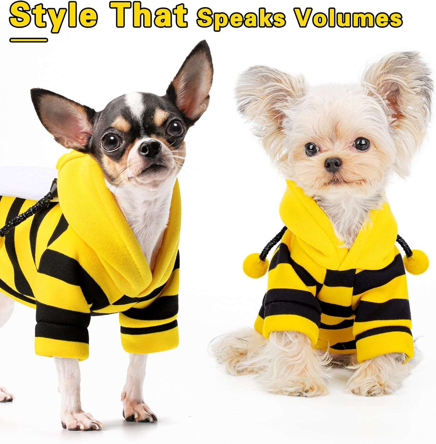 Adorable Bumblebee Halloween Costume Hoodie for Medium Dogs- Featuring Fun Wings and a Cozy Black and Yellow Sweatshirt Design, Perfect for Cosplay - 4