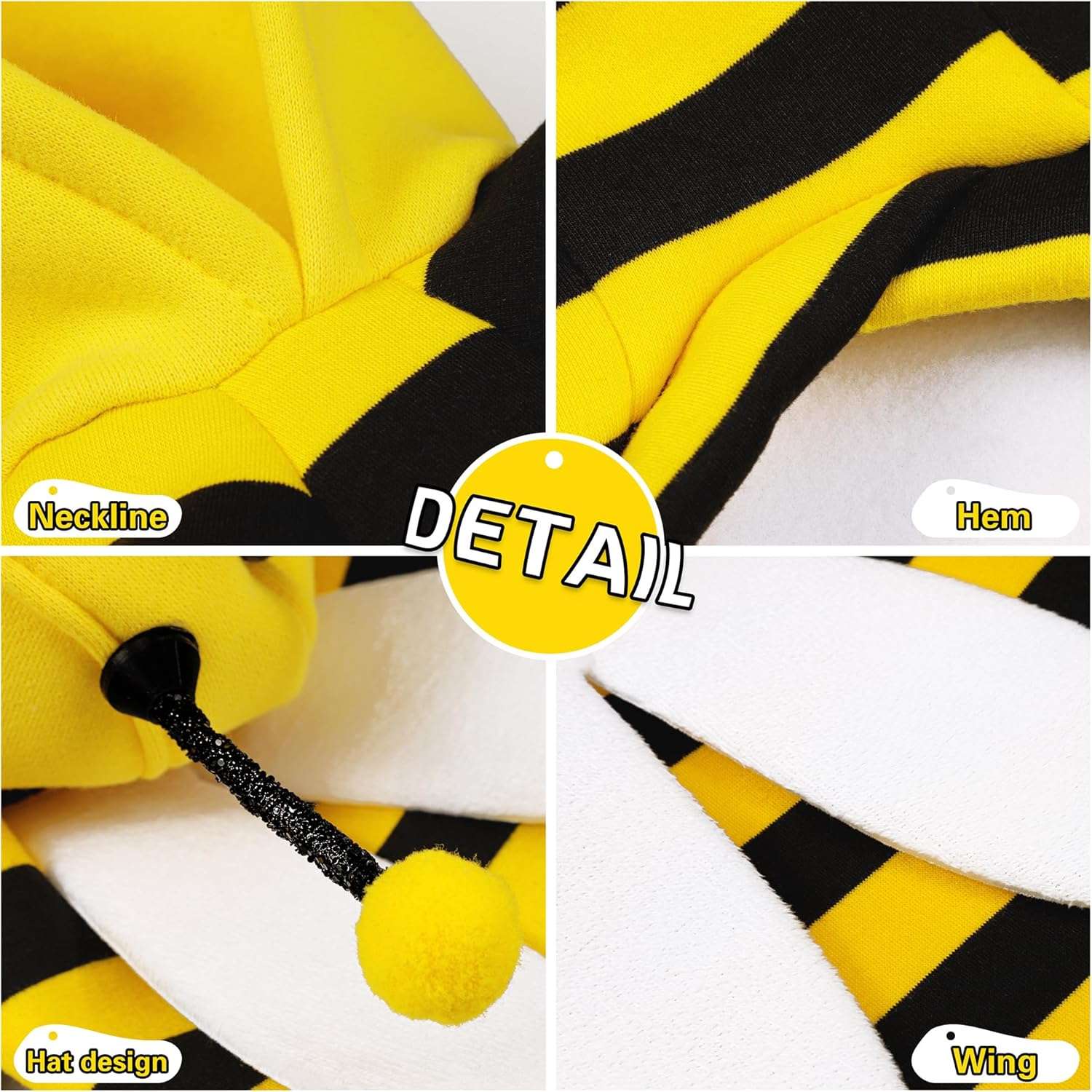 Adorable Bumblebee Halloween Costume Hoodie for Medium Dogs- Featuring Fun Wings and a Cozy Black and Yellow Sweatshirt Design, Perfect for Cosplay - 6