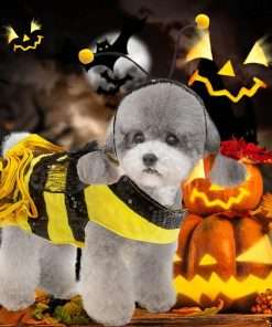 Bee Dog Costume - Bumblebee Dress for Small & Medium Dogs & Cats - Funny Halloween Outfit with Cap - 2
