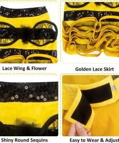 Bee Dog Costume - Bumblebee Dress for Small & Medium Dogs & Cats - Funny Halloween Outfit with Cap - 3