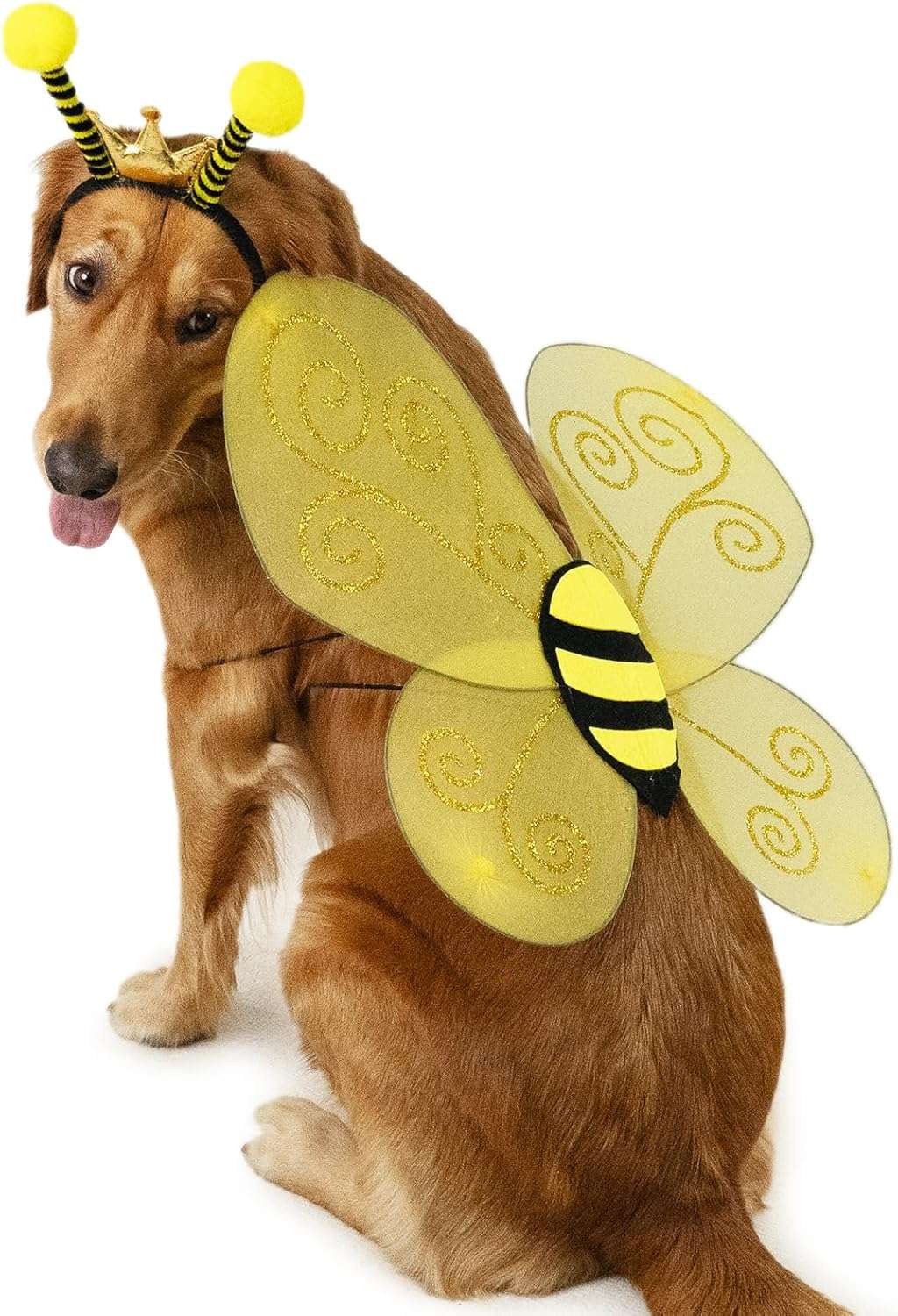 Bee Dog Headband and Wings Costume Set, Bee Wings Headband Accessories for Large Dog Halloween Christmas Birthday Festival Party Cosplay - 7