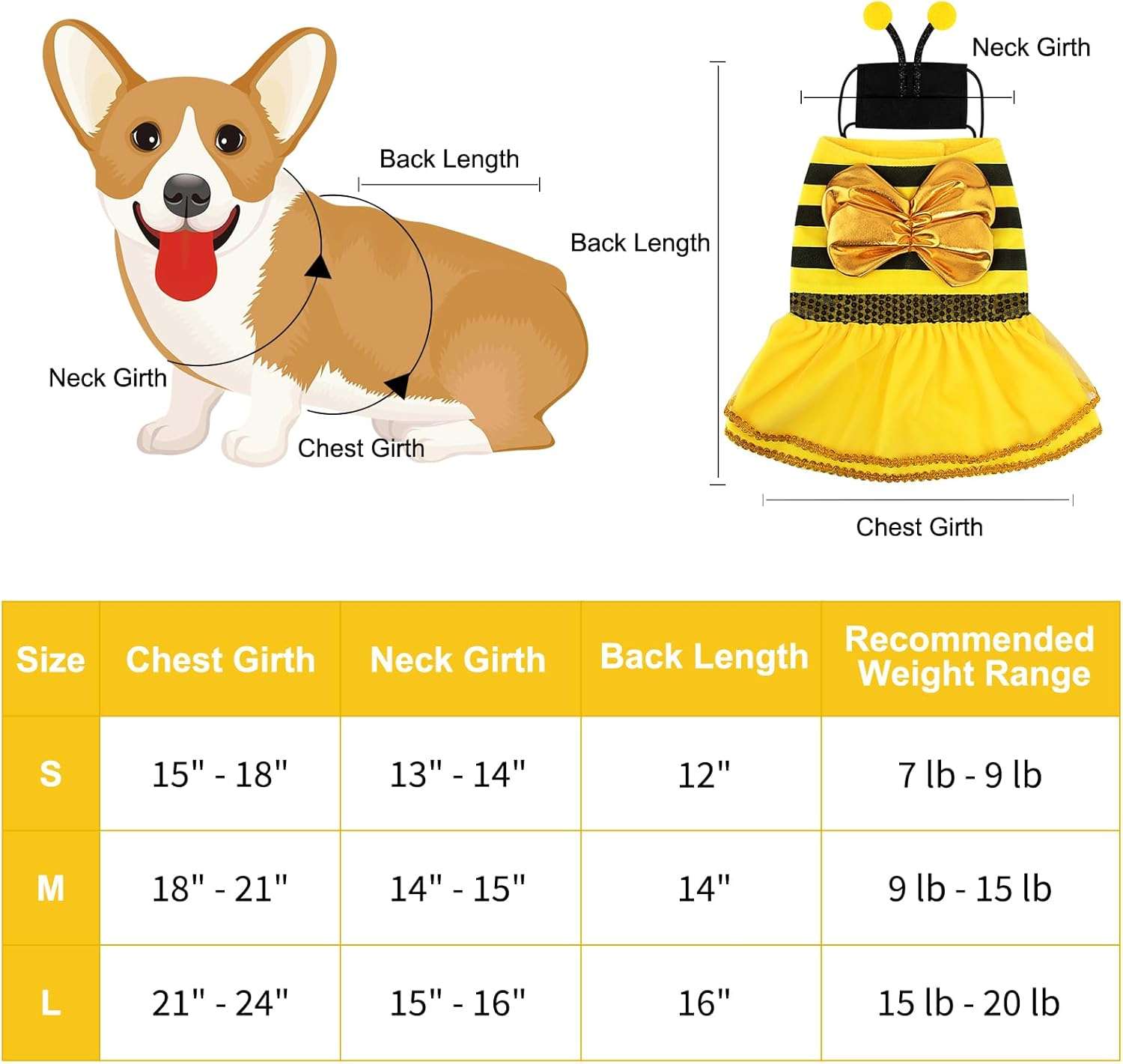 Dog Bee Costume Dog Halloween Costume, Bumble Bee Dog Costume Pet Costumes for Small Medium Dogs Puppy Cats, Dog Costumes Dress Dog Cosplay Party Clothes Outfit - 3