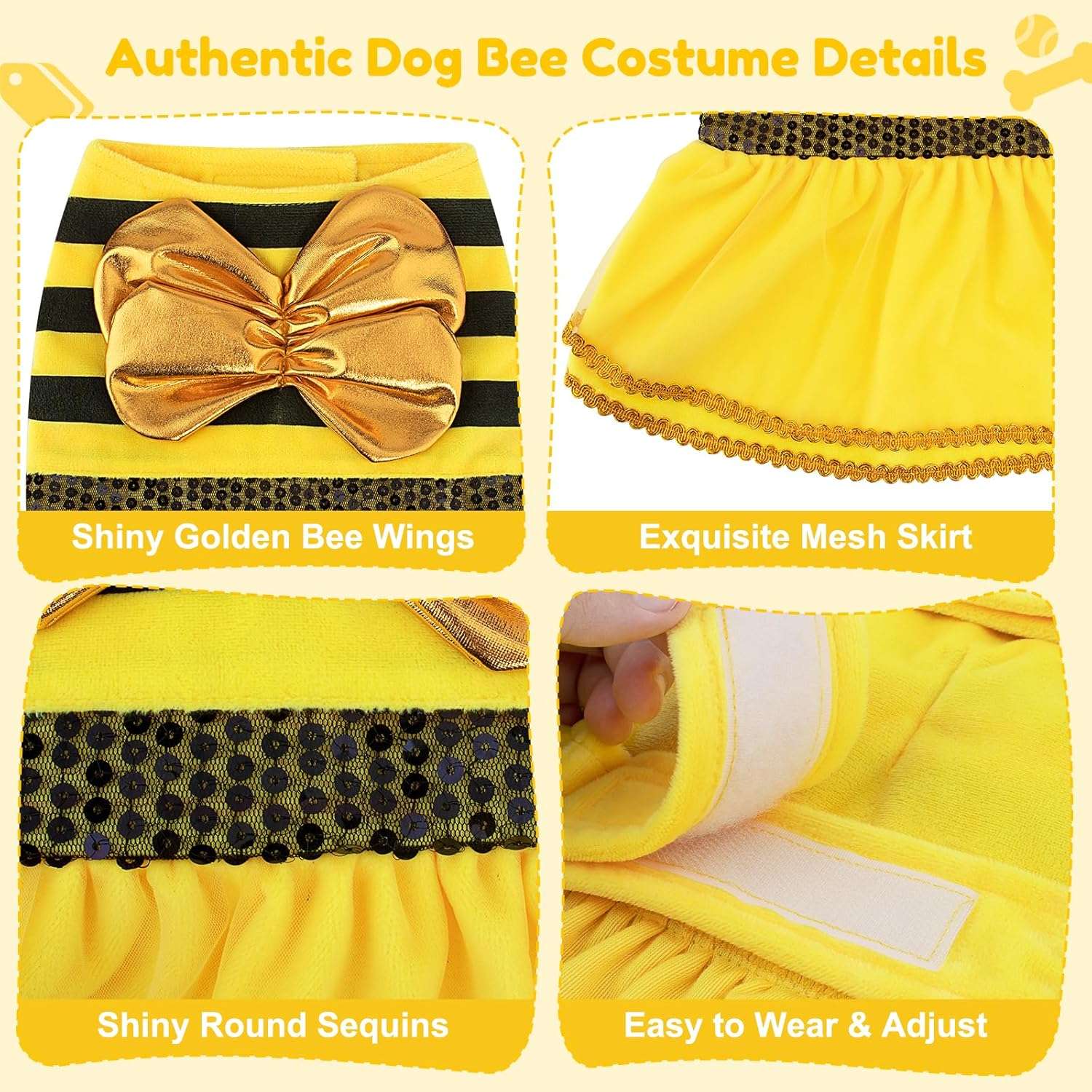 Dog Bee Costume Dog Halloween Costume, Bumble Bee Dog Costume Pet Costumes for Small Medium Dogs Puppy Cats, Dog Costumes Dress Dog Cosplay Party Clothes Outfit - 4