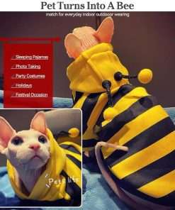 Dog Bee Costume Outfit Bumblebee Hoodie Cat Clothes Funny Dog Hooded Coat for Pet Small Medium Dogs Puppy Chihuahua Yorkie Halloween Party Cosplay, Black and Yellow - 2