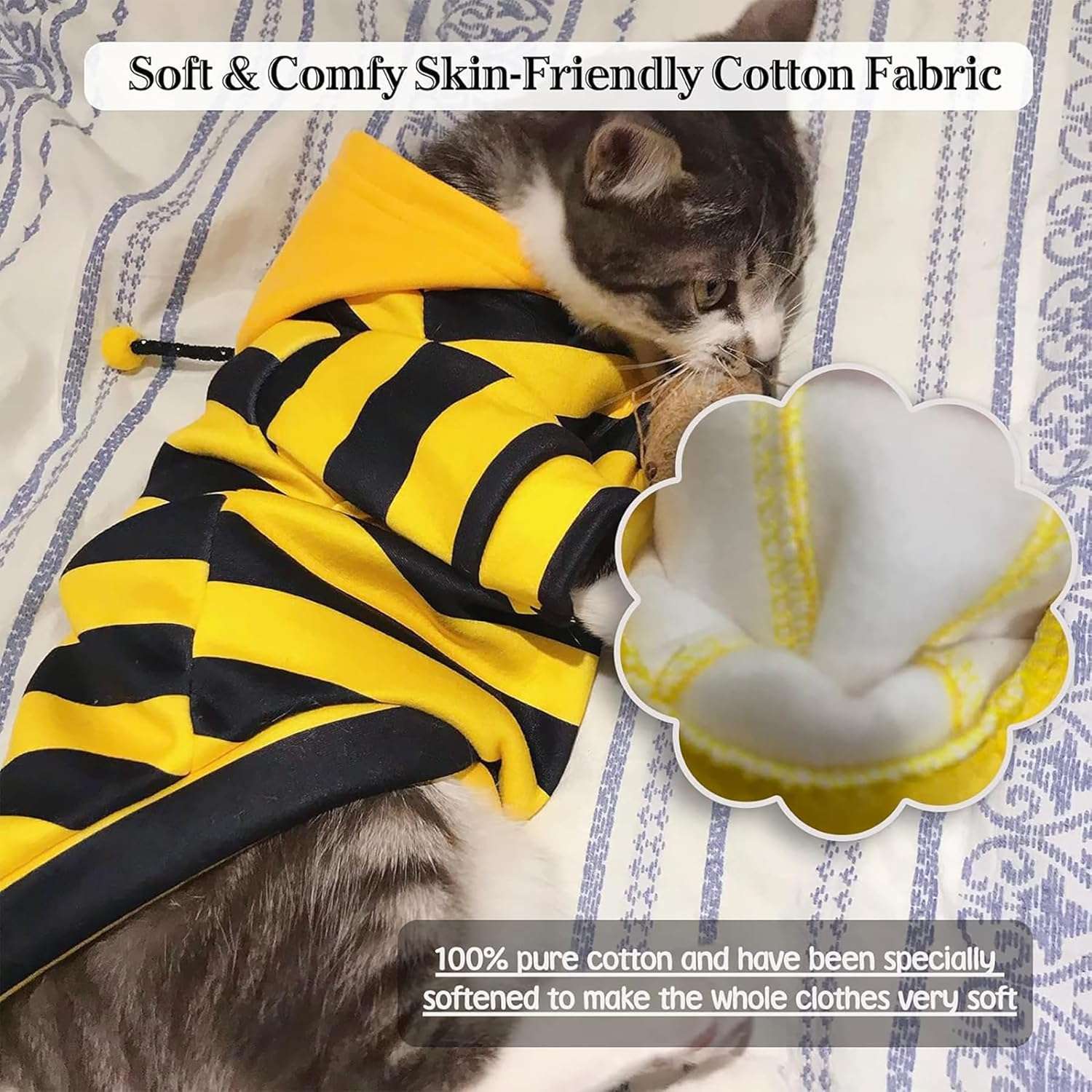 Dog Bee Costume Outfit Bumblebee Hoodie Cat Clothes Funny Dog Hooded Coat for Pet Small Medium Dogs Puppy Chihuahua Yorkie Halloween Party Cosplay, Black and Yellow - 3