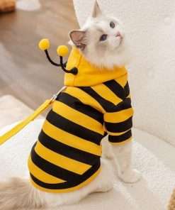 Selena Cat Bee Antennae Costume Hoodies Cute Bee Stripes Dog Kitten Puppy Pet Apparel - 2