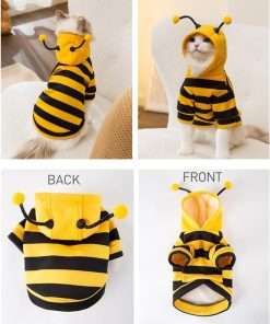 Selena Cat Bee Antennae Costume Hoodies Cute Bee Stripes Dog Kitten Puppy Pet Apparel - 3