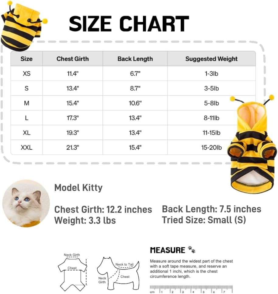 Selena Cat Bee Antennae Costume Hoodies Cute Bee Stripes Dog Kitten Puppy Pet Apparel - 4