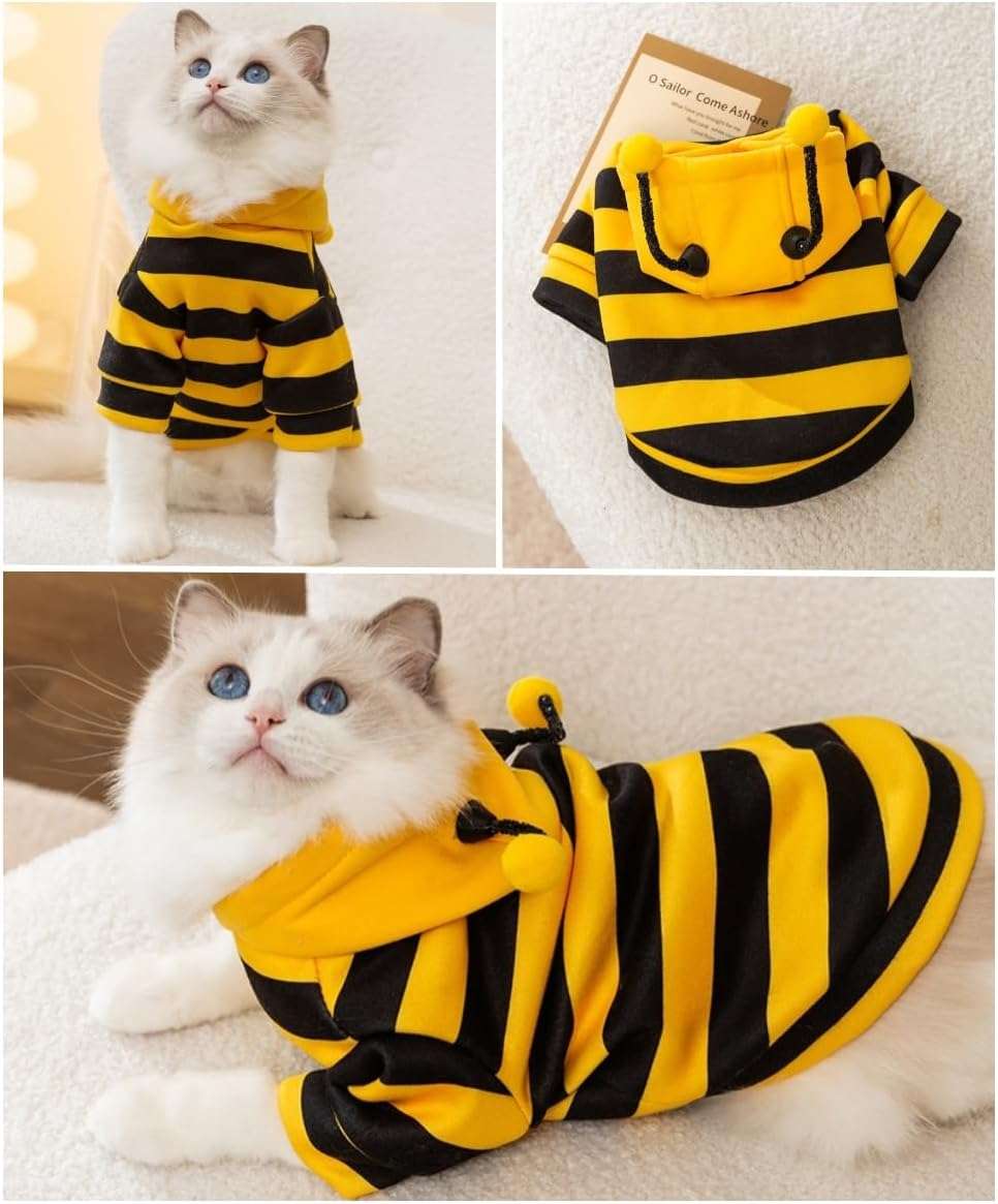 Selena Cat Bee Antennae Costume Hoodies Cute Bee Stripes Dog Kitten Puppy Pet Apparel - 7