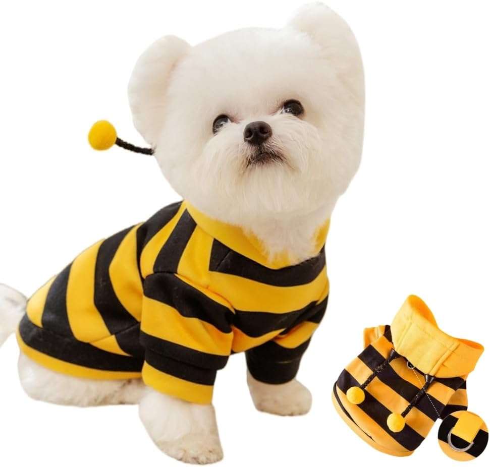 Warm Dog Clothes for Small Dogs Funny Cat Apparel Winter Autumn Hoodie Puppy Kitten Coats Pet Bee Costume for Halloween Christmas (Small), Yellow - 1
