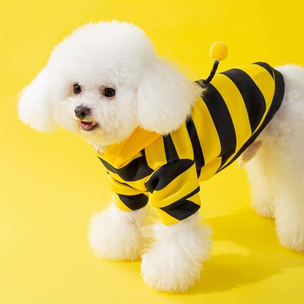 Warm Dog Clothes for Small Dogs Funny Cat Apparel Winter Autumn Hoodie Puppy Kitten Coats Pet Bee Costume for Halloween Christmas (Small), Yellow - 2