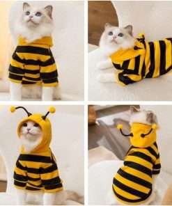 Warm Dog Clothes for Small Dogs Funny Cat Apparel Winter Autumn Hoodie Puppy Kitten Coats Pet Bee Costume for Halloween Christmas (Small), Yellow - 3