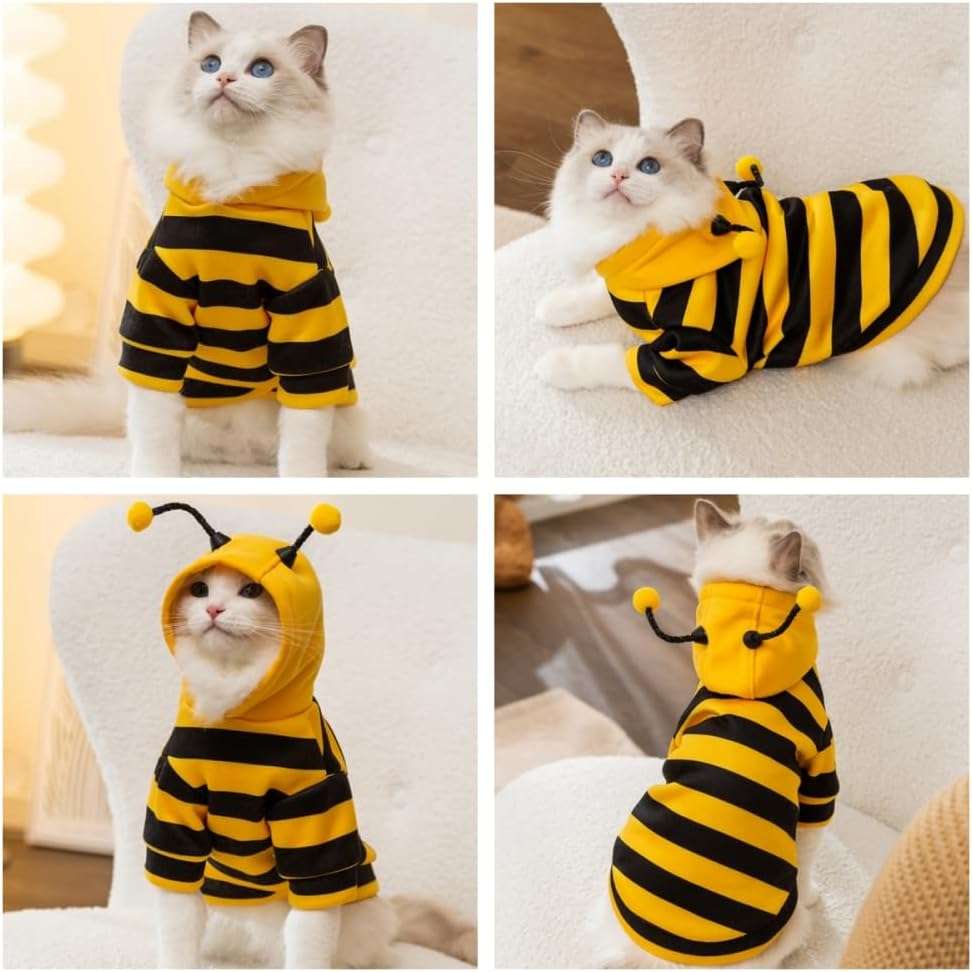 Warm Dog Clothes for Small Dogs Funny Cat Apparel Winter Autumn Hoodie Puppy Kitten Coats Pet Bee Costume for Halloween Christmas (Small), Yellow - 3