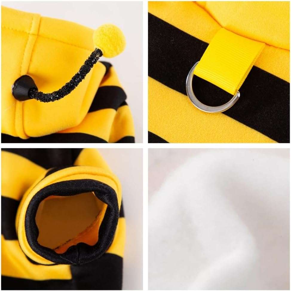 Warm Dog Clothes for Small Dogs Funny Cat Apparel Winter Autumn Hoodie Puppy Kitten Coats Pet Bee Costume for Halloween Christmas (Small), Yellow - 4