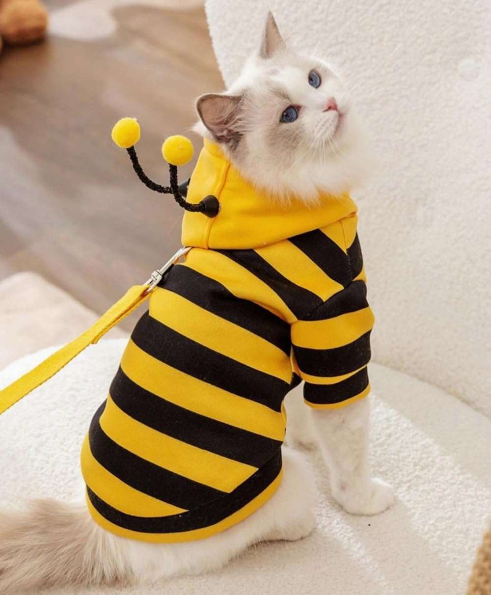 Warm Dog Clothes for Small Dogs Funny Cat Apparel Winter Autumn Hoodie Puppy Kitten Coats Pet Bee Costume for Halloween Christmas (Small), Yellow - 6