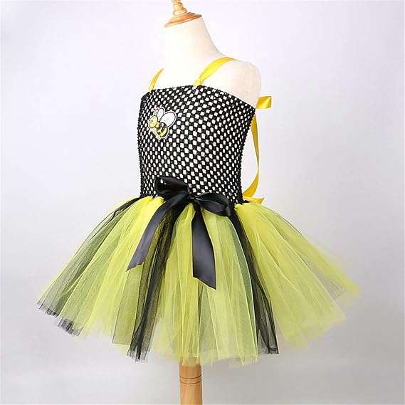 Bee Costume Accessories For Kids Girls With Bee Wings Antenna Headband Bee Galsses Yellow Tutu Toddler Dress Coat - 2