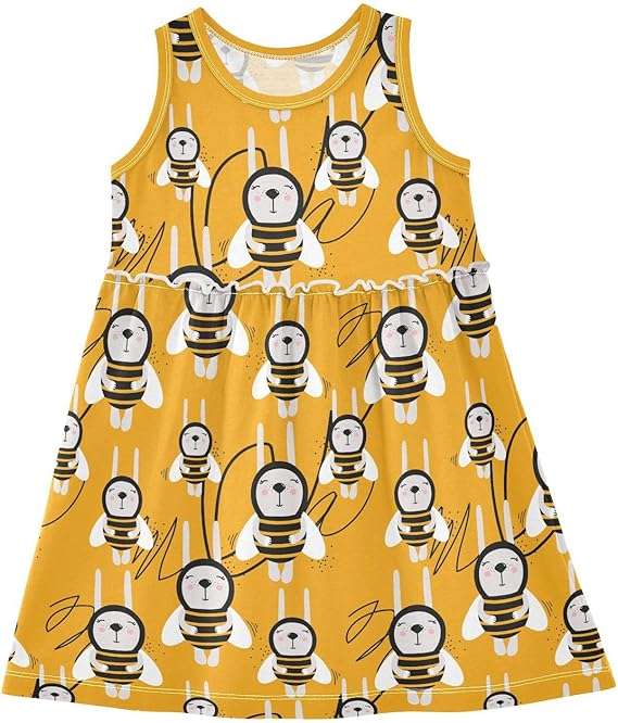 Girl Sleeveless Dress Summer Tank Play Dress Outfit Happy Bee Rabbit Costume Orange 2T-8T - 1