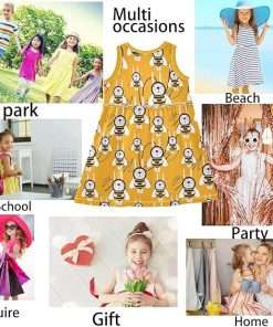 Girl Sleeveless Dress Summer Tank Play Dress Outfit Happy Bee Rabbit Costume Orange 2T-8T - 2