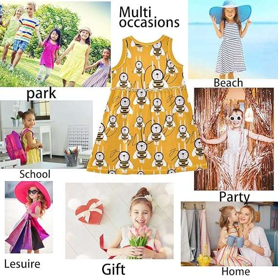 Girl Sleeveless Dress Summer Tank Play Dress Outfit Happy Bee Rabbit Costume Orange 2T-8T - 2