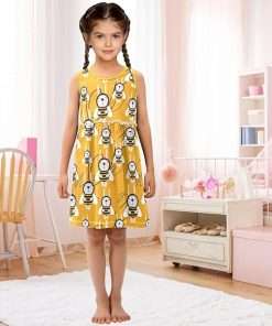 Girl Sleeveless Dress Summer Tank Play Dress Outfit Happy Bee Rabbit Costume Orange 2T-8T - 3