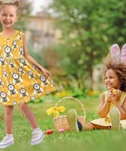 Girl Sleeveless Dress Summer Tank Play Dress Outfit Happy Bee Rabbit Costume Orange 2T-8T - 4